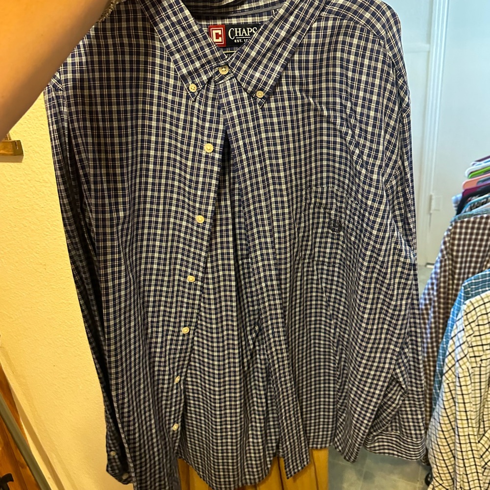 Chaps Men's Navy Plaid Button Down Shirt